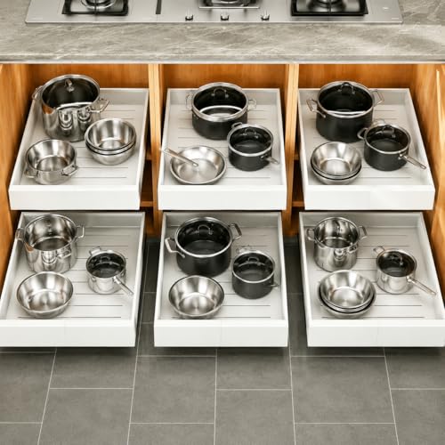 Pull out Cabinet Organizer (White / 21"D×12"-20"W(6 Pack))