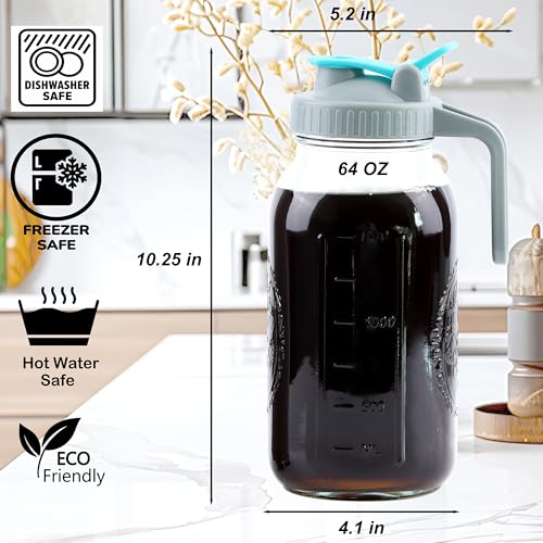 Cold Brew Coffee Maker 64 Oz Wide Mouth Mason Jar Iced Coffee Maker 2 Set Half Gallon Glass Pitcher With Strainer 2 Quart Cold Brew Pitcher With Spout Lids For Fridge