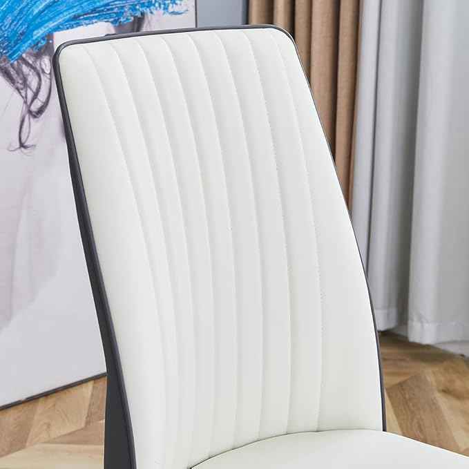 Modern Dining Chairs Set - Off-White PU Leather Armless Chairs with Metal Legs for Dinner Room, Office, Waiting Room (Set of 8)