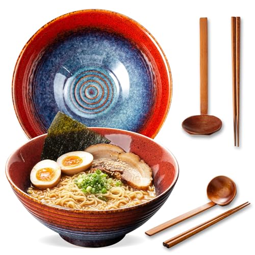 8 Inch Ceramic Ramen Bowl Set of 2 (Aurora Galaxy)