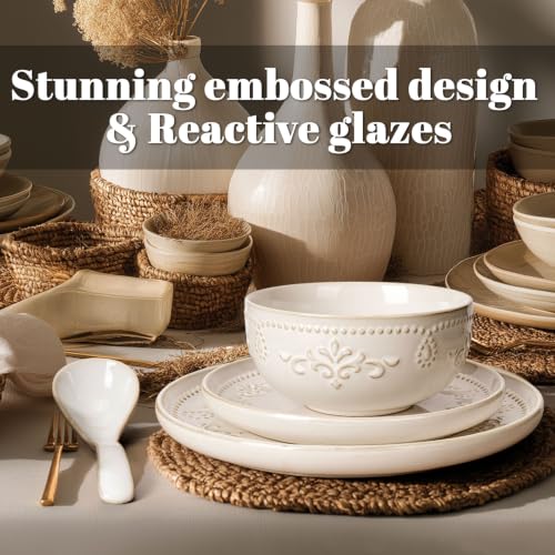 4 Piece Handcrafted Ceramic Dinnerware Set (Damask Floral (4 Pieces) (White))