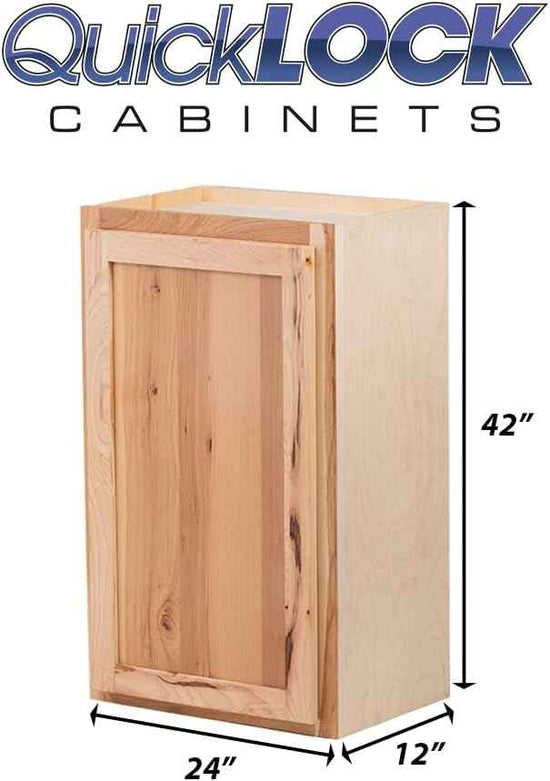 Quicklock RTA (Ready-to-Assemble) 42" Tall Wall Kitchen Cabinets - Shaker Style | 100% Hardwood | Made in America | Soft Close Hardware (Rustic Hickory, 12" D x 24" W x 42" H)
