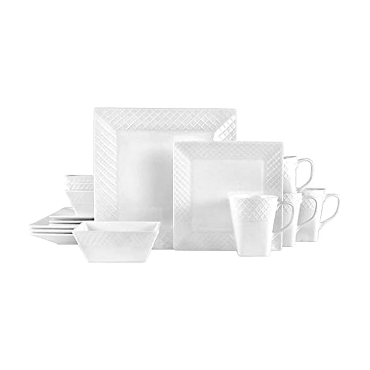 Trellis White Square 16 Piece Dinnerware Set