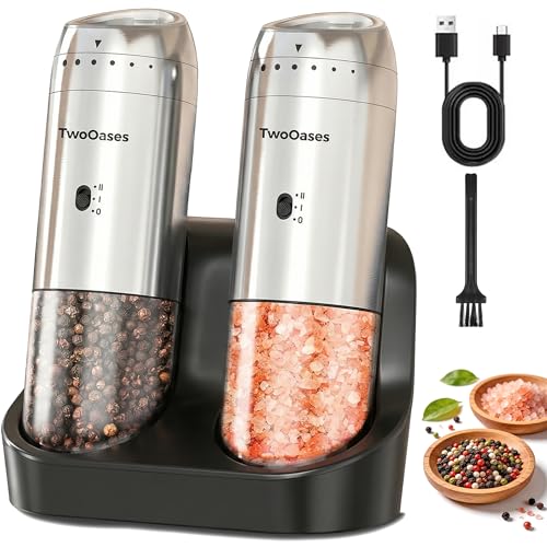 Electric Salt and Pepper Grinder Set (Silver)