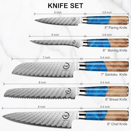 5 Piece Damascus Knife Set