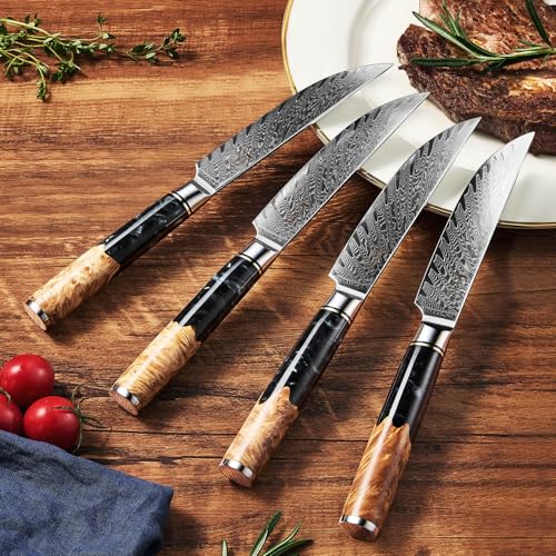 SENKEN Damascus Steak Knife Set (6 Count)