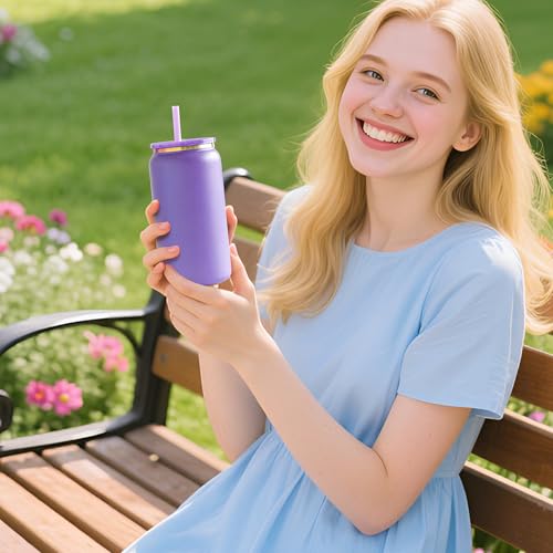 Stainless Steel Cups with Lids and Straws (Matte-Colored)