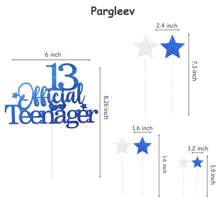 Royal Blue 13th Birthday Cake Topper with Glittery Stars