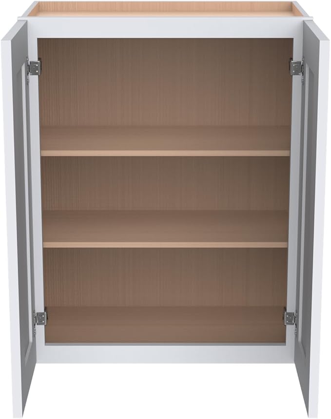 Wall-Mounted Cabinet – Solid Wood Shaker Style Medicine Cabinet with Adjustable Shelves & Soft-Close Doors for Bathroom, Kitchen, and Office Storage (White, 24" W x 12" D x 30" H)