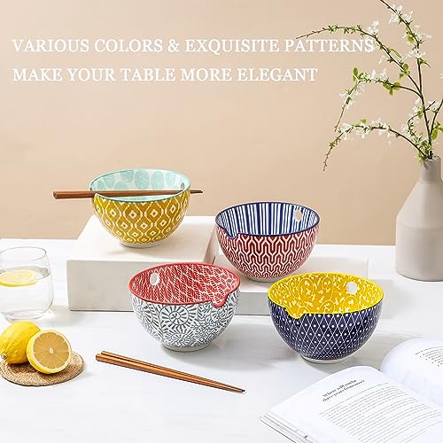 Ceramic Ramen Bowls Set (6 inch, 4pcs / Assorted Colors)