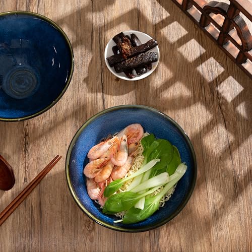 8 Inch Ceramic Ramen Bowl Set of 2 (Blue Topaz)