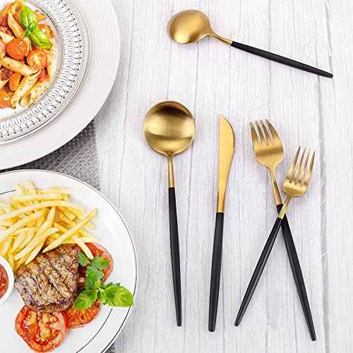 Matte Gold Silverware Set With Black Handle (4 Count)