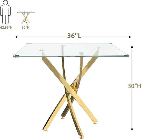 AF ARTISAN FURNITURE Square Glass Dining Table for 4, 36'' Modern Kitchen Table with Tempered Glass Top, Dining Table for Office Kitchen Living Meeting Room Small Space, Golden