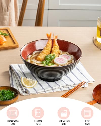 8 Inch 40oz Large Japanese Ramen Bowl Set of 2 (Red)