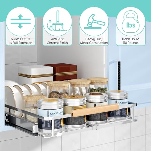 Expandable Pull Out Cabinet Organizer (X-Large, 23.2~39.99'' W x 22.5''D/Side-Mount / 1Pack)