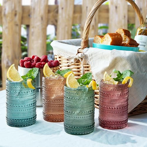 Hobnail Beaded Highball Drinking Tumbler Glasses