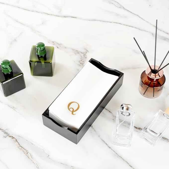 Luxenap 15.8 X 7.9 Inch Linen-Feel Guest Towels, 2000 Lettered Hand Towels - Gold Letter 'Q', Sans Serif Font, White Paper Dinner Napkins, airlaid, For Restrooms And Tables