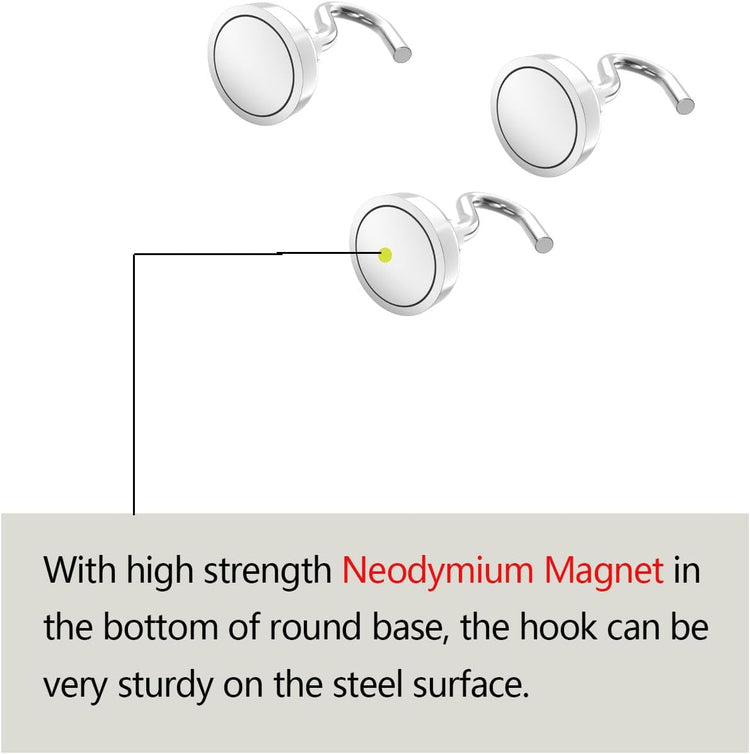 Heavy Duty Magnetic Hooks 5/8" Magnetic Base,25lbs Vertical Pull Force-10Pack Super Strong Rare Earth Magnet Hook,Strong Cruise Hook for Hanging,Magnetic Hanger for Cabins,Grill,Kitchen