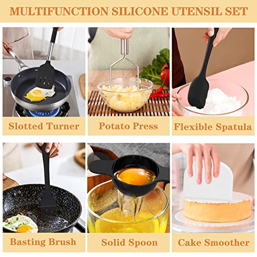 Silicone Cooking Kitchen Utensil Set (Black)