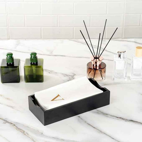 Luxenap 15.8 X 7.9 Inch Linen-Feel Guest Towels, 50 Lettered Hand Towels - Gold Letter 'V', Sans Serif Font, White Paper Dinner Napkins, airlaid, For Restrooms And Tables