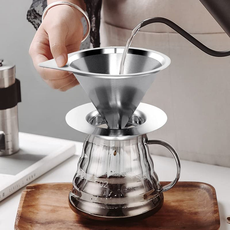 Pour Over Coffee Dripper Reusable Coffee Filter Paperless Coffee Filter Stainless Steel Pour Over Coffee Maker Cone Coffee Dripper for 1