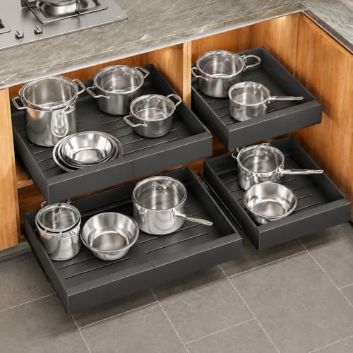 4 Pack Pull out Cabinet Organizer (Black / 21"D×12"-20"W(4 Pack))