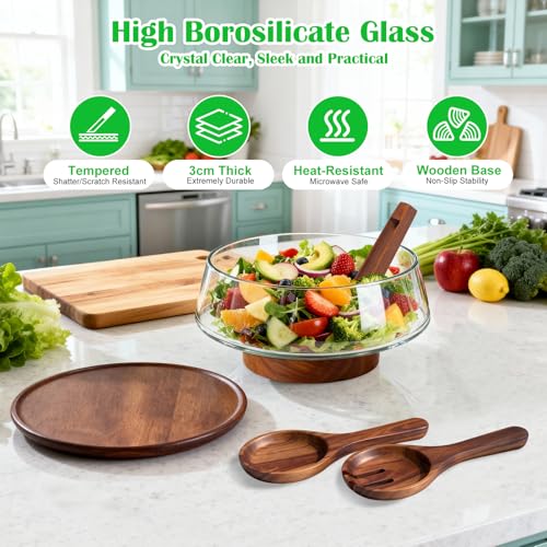 Extra Large Glass Salad Bowl with Lid Set