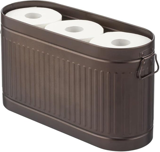 mDesign Large Steel Free Standing Toilet Paper Organizer, 6-Roll Tissue Storage Holder Container Bin for Bathroom Floor, Fits Under Sink, Vanity, Shelf, In Cabinet, or Corner Oscar Collection - Bronze