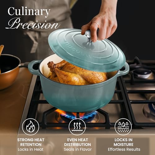 Enamelled Cast Iron Dutch Oven Pot with Lid 6.4 Quart Non Stick Casserole Pot