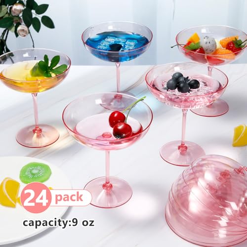 24 Pcs Plastic Coupe Glasses 9 oz Disposable Martini Glasses for Cocktails (24 Count)