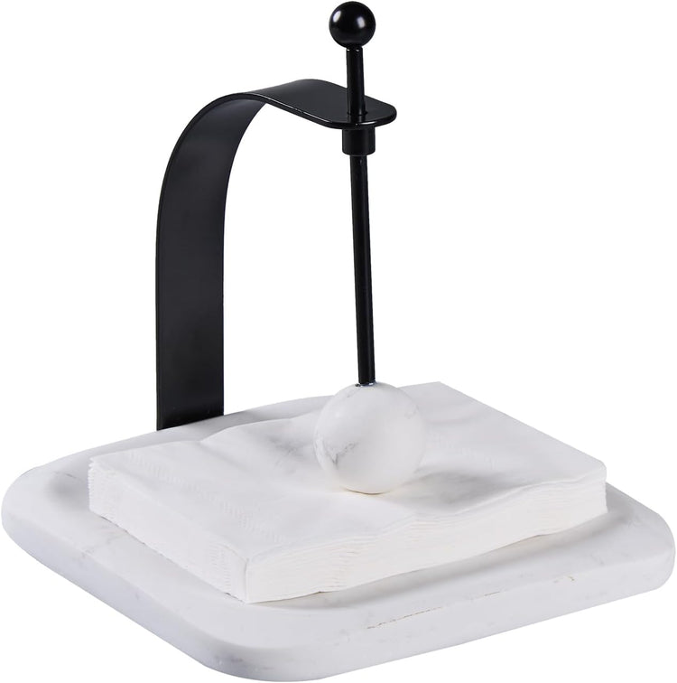 White Marble Napkin Holder - Decorative Square Paper Napkin & Towel Holder for Kitchen, Restaurant, Bathroom - Durable Resin Table Organizer - Stylish Home Gift