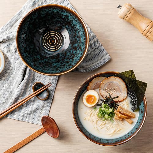 8 Inch Ceramic Ramen Bowl Set of 2 (Verdigris Green)