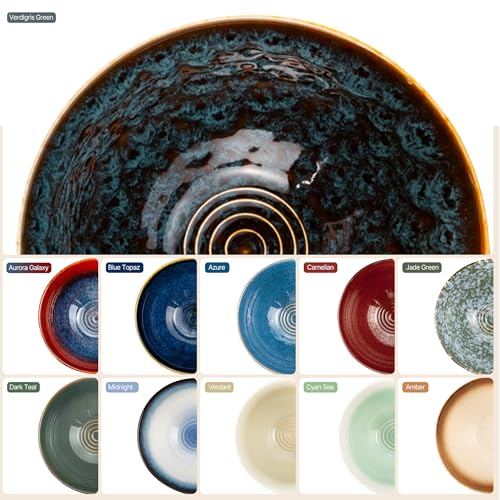 8 Inch Ceramic Ramen Bowl Set of 2 (Verdigris Green)