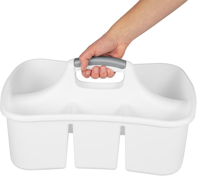 Sterilite 6 Pack Divided Ultra Caddy, Plastic Portable Storage to Hold Bathroom and Cleaning Supplies, White - 5 Large Compartment Organizer