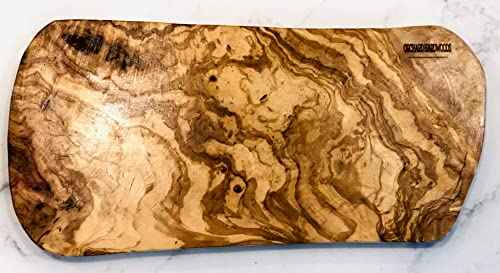 18" ORCHARD HARDWOODS Rustic Handmade Bark Edge Olive Wood Cheese Board