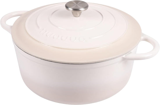 Nuovva Enamelled Cast Iron Dutch Oven Pot with Lid 6.4 Quart Non Stick Casserole Pot – Heavy Duty & Oven Safe up to 500° F for Bread Baking, Braising, Stews, Roasting – 28cm Oyster - Nestoria