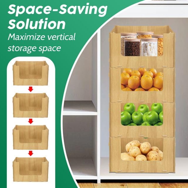 Wooden Stackable Storage Bins Open Front for Pantry Storage (3 Count)
