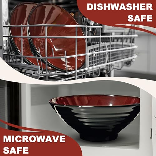9.4 Inch 2 Sets Ceramic Ramen Bowl (B:Red&Black / 9.4 INCH 2 Set)