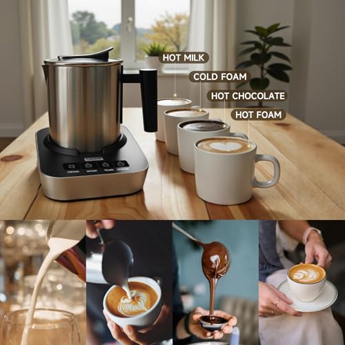 4-in-1 Electric Milk Frother and Steamer with Auto Shut-Off (Silver)