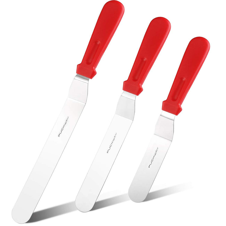 Offset Spatula set of 3 Red 6 8 & 10 Inch Cake Frosting Angled Icing Spatula for Decorating (3 Count)