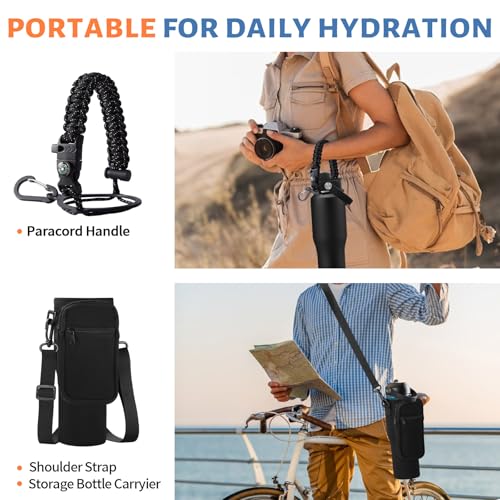 32 oz Insulated Water Bottle Fits Car Cup Holder with Straw Lid & Auto Lid (Onyx Black / 32 Ounces)