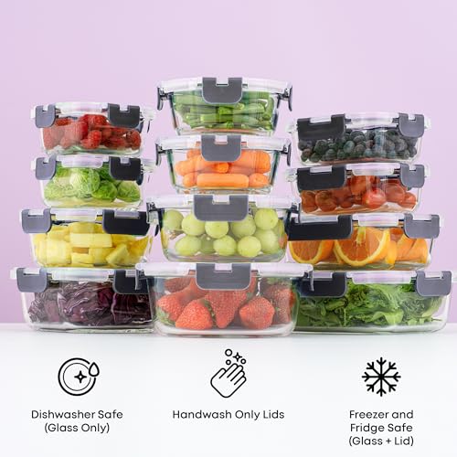 24pc Borosilicate Glass Storage Containers with Lids (Color Black)