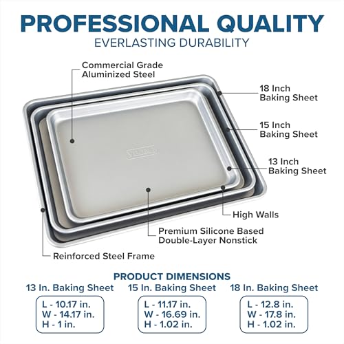 Premium 3 Piece Nonstick Baking Sheet Pan Set