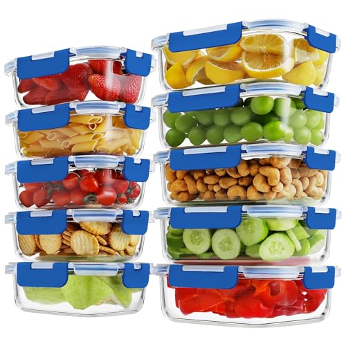 10 Pack Glass Meal Prep Containers (Deep Blue / 10 Pack)
