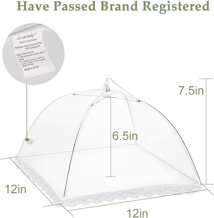 Onarway 3 Pack Food Covers 12 Inch Pop-Up Encrypted Mesh Plate Serving Tents, Fine Net Screen Umbrella for Outdoors, Parties, Picnics, BBQs, Reusable and Collapsible