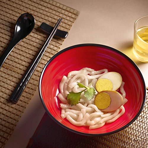 Unbreakable Ramen Bowl Set with Chopsticks and Spoon (2 Bowl Set / Red & Black)