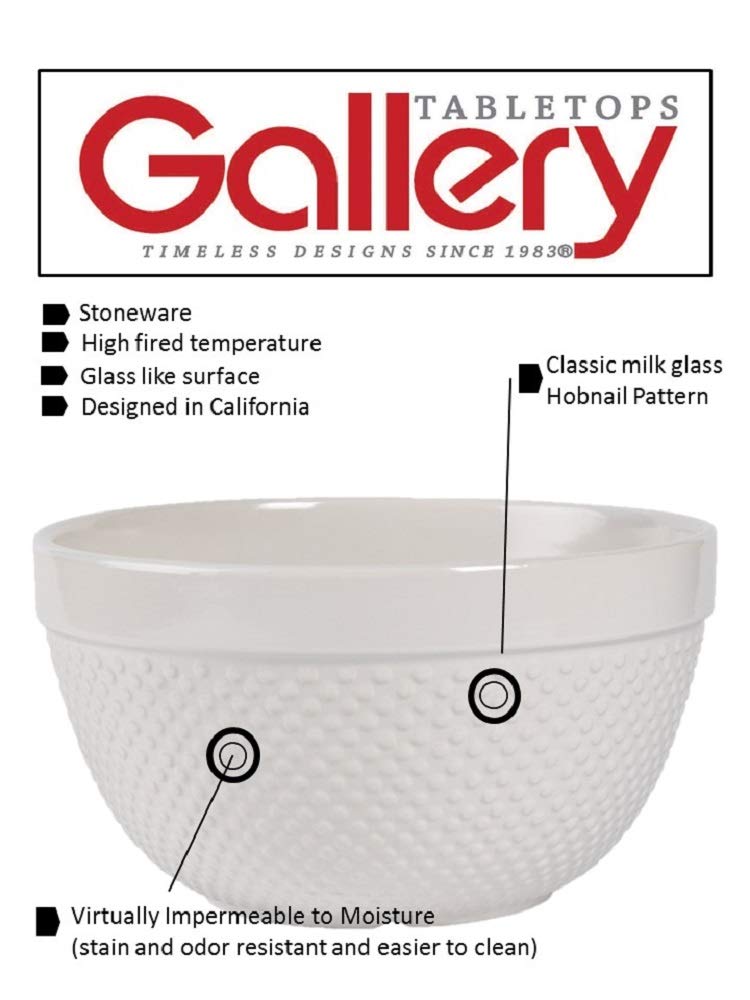 Tabletops Gallery Hobnail Style 4 Piece Classic White Stoneware Nesting Mixing Bowl Set for Baking and Cooking