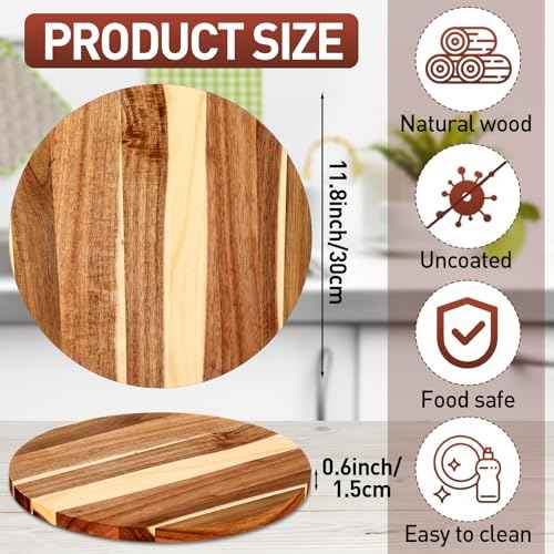 6 Pack 12" Acacia Wooden Round Cutting Boards Bulk 0.6 Inch Thick Round Charcuterie Board Smooth Surface Multipurpose Chopping Serving Tray for Pizza Fruit Vegetables Bread (6 Count)