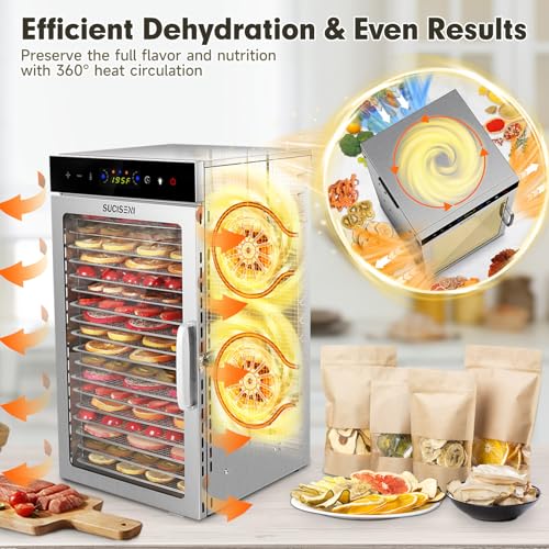 Food Dehydrator Machine 1000W 18 Trays Stainless Steel Commercial Food Dehydrated Dryer with 24H Timer Touch (18 Count)
