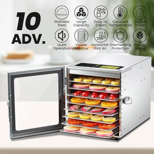 Food Dehydrator Machine 8 Trays 500W Stainless Meat Dehydrator for Beef Jerky (8 Count)